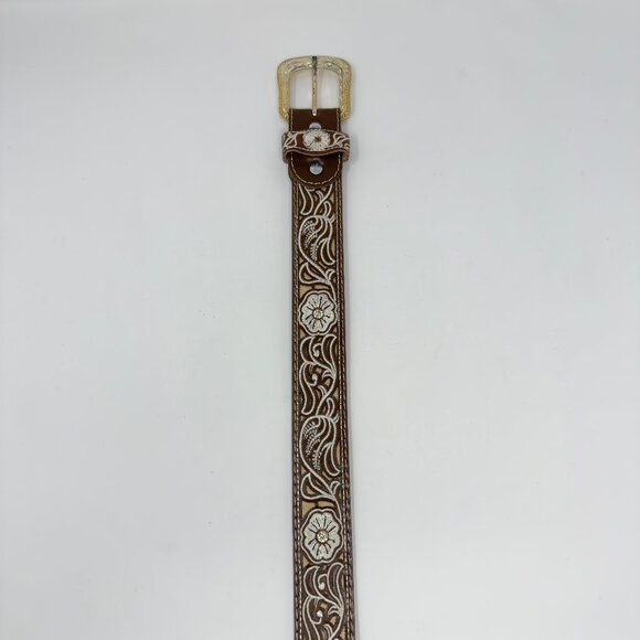 Western Leather Belt Floral Embroidered Brown‎ 32 main image 5